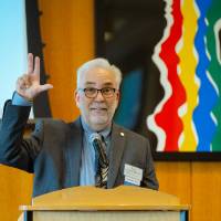 Tim Bulson doing the Laker sign.